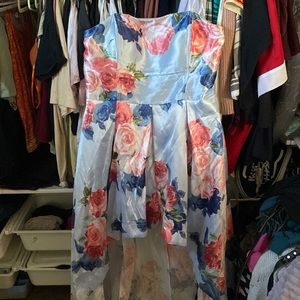 light blue floral high low formal dress